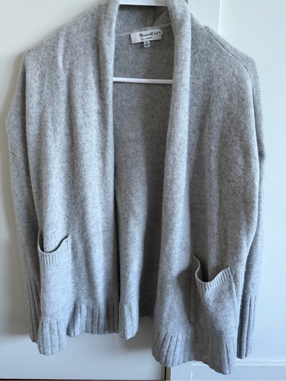 Madewell Cashmere Light Gray Open Front Cardigan
